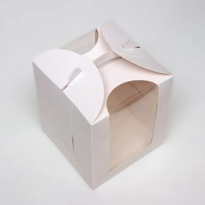 Коробка под бенто-торт с окном, белая, 15&times;15&times;18 см