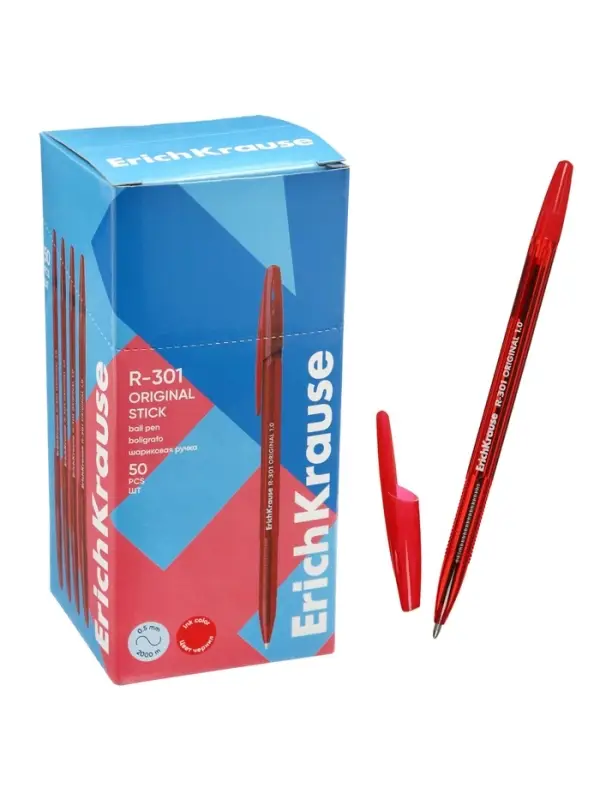 Ручка шариковая ErichKrause R=301 Stick Original, узел 1 мм, красная