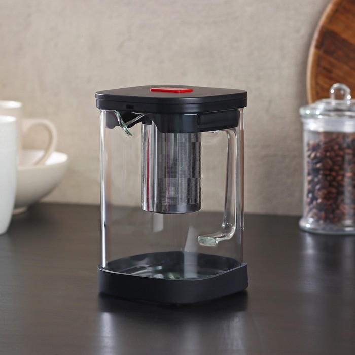 Чайник стеклянный заварочный «Хюгге», 1 л, с металлическим ситом Чайник стеклянный заварочный «Хюгге», 1 л, с металлическим ситом