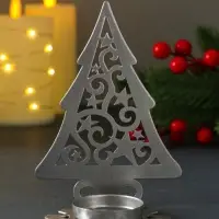 Подсвечник новогодний "Ёлка со звёздами" серебряный 6,6х9х12,5 см