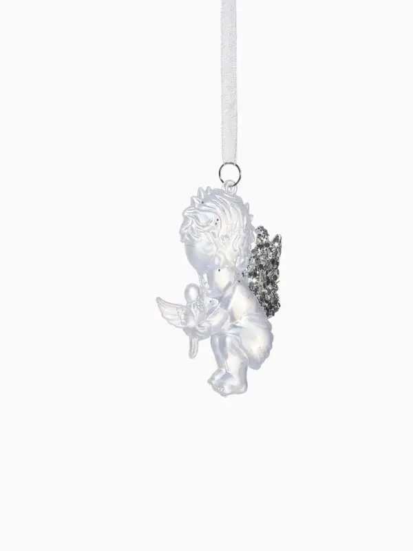 Ёлочная игрушка &laquo;Зимнее волшебство. Ангелочек с голубем&raquo; пластик, 10&times;7 см, белый