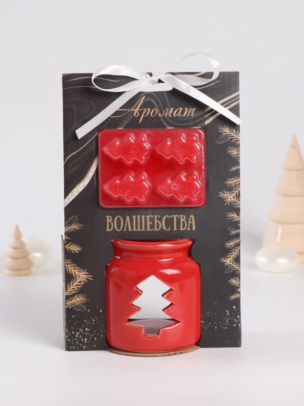 Набор: аромалампа для эфирных масел, мелтсы из воска ароматические «Ёлочка», красная, 7.5×7.5×8 см Набор: аромалампа для эфирных масел, мелтсы из воска ароматические «Ёлочка», красная, 7.5×7.5×8 см