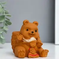 Подставка для мелочей "Медведь с корзинкой" 9х10х8 см, гипс, коричневый