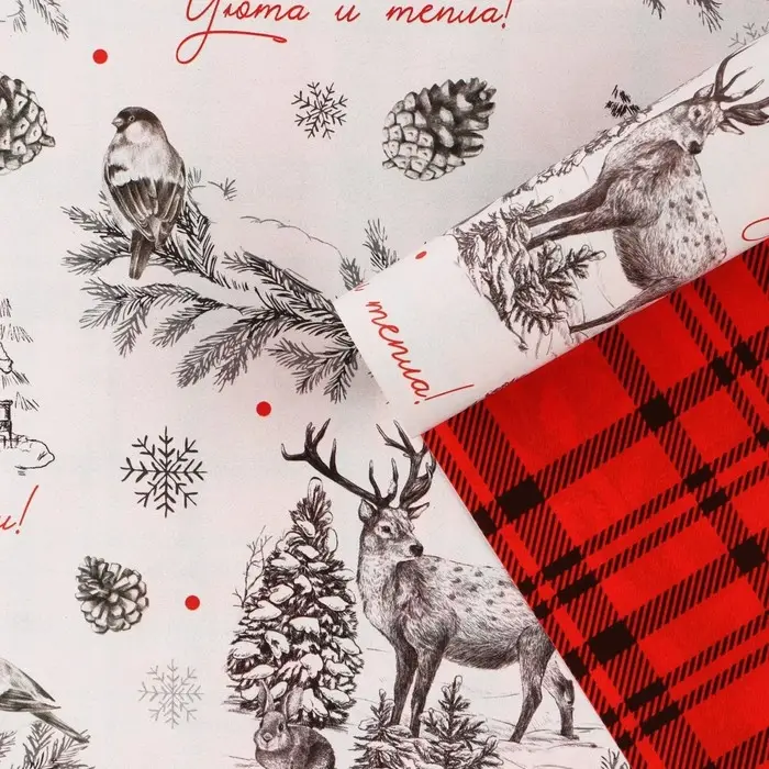 Бумага упаковочная глянцевая двухсторонняя «Новогодняя графика», 70 х 100 см