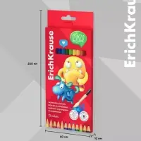 Карандаши акварельные 12 цветов ErichKrause Jolly Friends, дерево, шестигранные с кисточкой, европодвес
