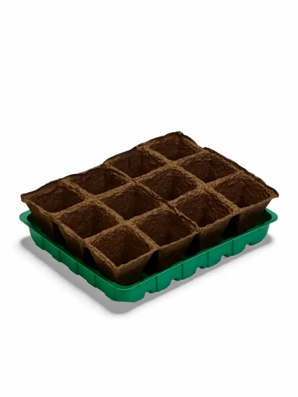 Набор для рассады: торфяная кассета, 12 ячеек по 50 мл, поддон _ × _ см, зелёный Набор для рассады: торфяная кассета, 12 ячеек по 50 мл, поддон _ × _ см, зелёный