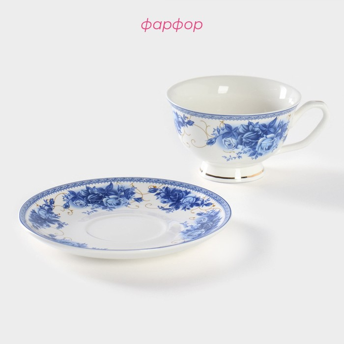 Чайная пара Доляна «Аззурро», 2 предмета: чашка 240 мл, блюдце d=15,2 см, цвет белый Чайная пара Доляна «Аззурро», 2 предмета: чашка 240 мл, блюдце d=15,2 см, цвет белый