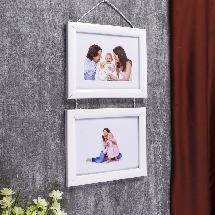 Фоторамка на 2 фото 15х20 см подвесная 727  белая (пластиковый экран) Фоторамка на 2 фото 15х20 см подвесная 727  белая (пластиковый экран)