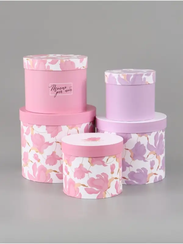 Набор шляпных коробок 5 в 1 &laquo;Нежные лилии&raquo;, 13 &times; 14 ‒ 19.5 &times; 22 см