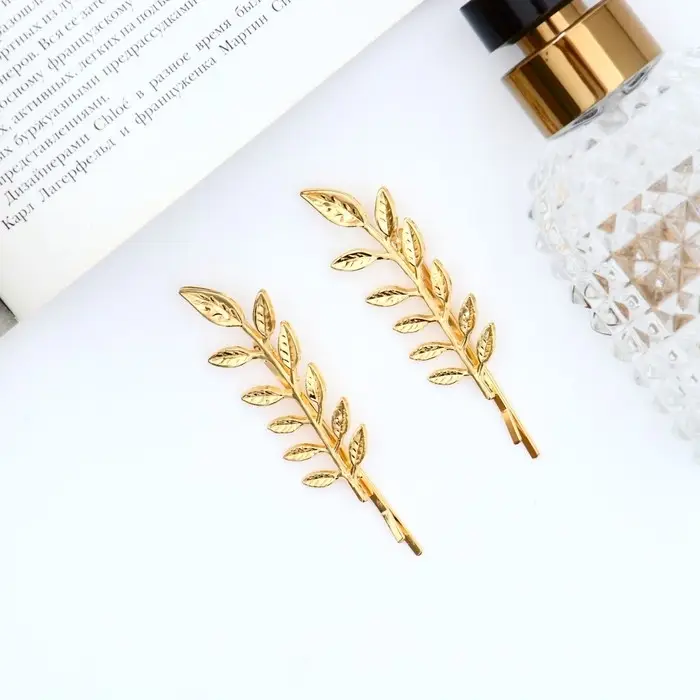 Невидимки для волос &laquo;Либерти&raquo;, набор 2 шт., листочки, 7.3 см, золото