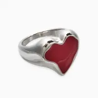 Кольцо "Сердце" корейский стиль, размер 17, цвет бордовый в серебре