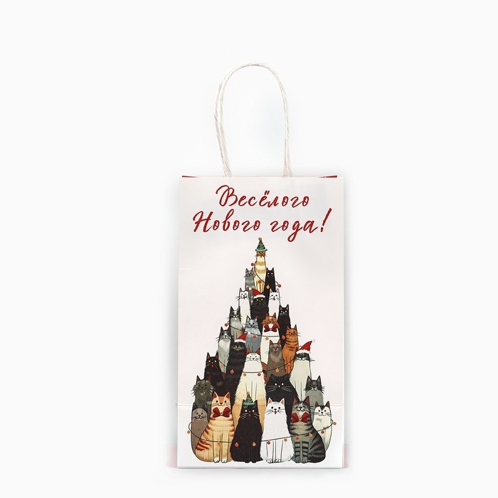 Пакет подарочный новогодний крафтовый «Весёлого нового года», 12 х 9 х 21 см Пакет подарочный новогодний крафтовый «Весёлого нового года», 12 х 9 х 21 см