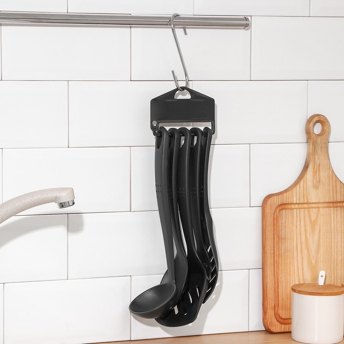 Набор кухонных принадлежностей Доляна &laquo;Точки&raquo;, 5 предметов, цвет чёрный