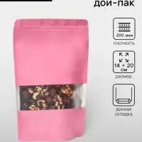 Пакет дой-пак, матовый, розовый с окном, 14&times;20&times;4 см