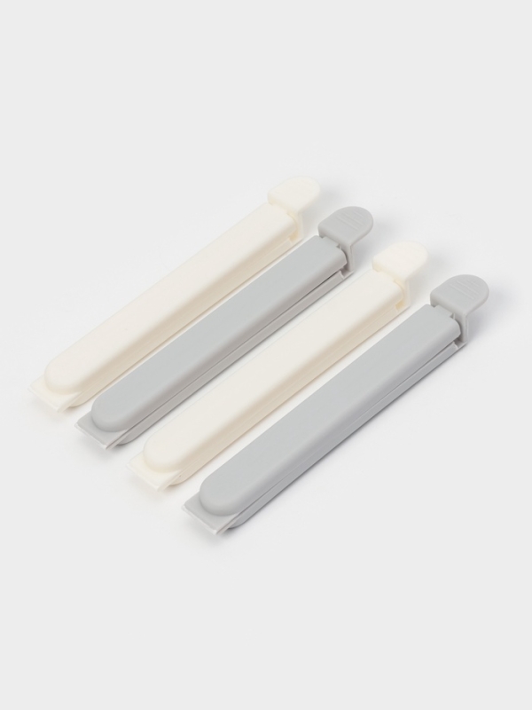 Набор зажимов для пакетов 4 шт, 11х6х1 см, цвет белый/серый Набор зажимов для пакетов 4 шт, 11х6х1 см, цвет белый/серый