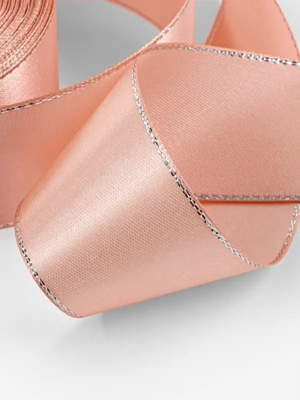 Лента атласная, с серебряным люрексом, 40 мм, 23&plusmn;1 м, светло-розовая №107