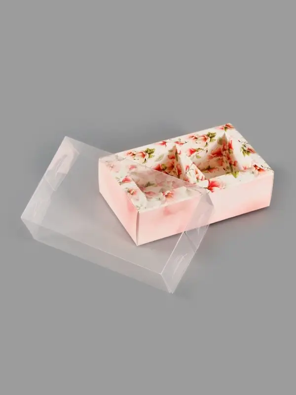 Коробка для 2 конфет с ячейками &laquo;Цветы&raquo;, 10&times;6&times;3 см
