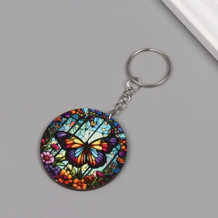 Брелок дерево "Цветочная бабочка. Витраж" 4,6х4,6х0,3 см