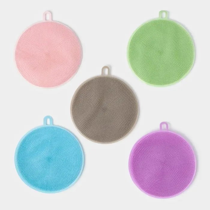 Губка для посуды Доляна, 11×11×1 см, силиконовая, МИКС Губка для посуды Доляна, 11×11×1 см, силиконовая, МИКС