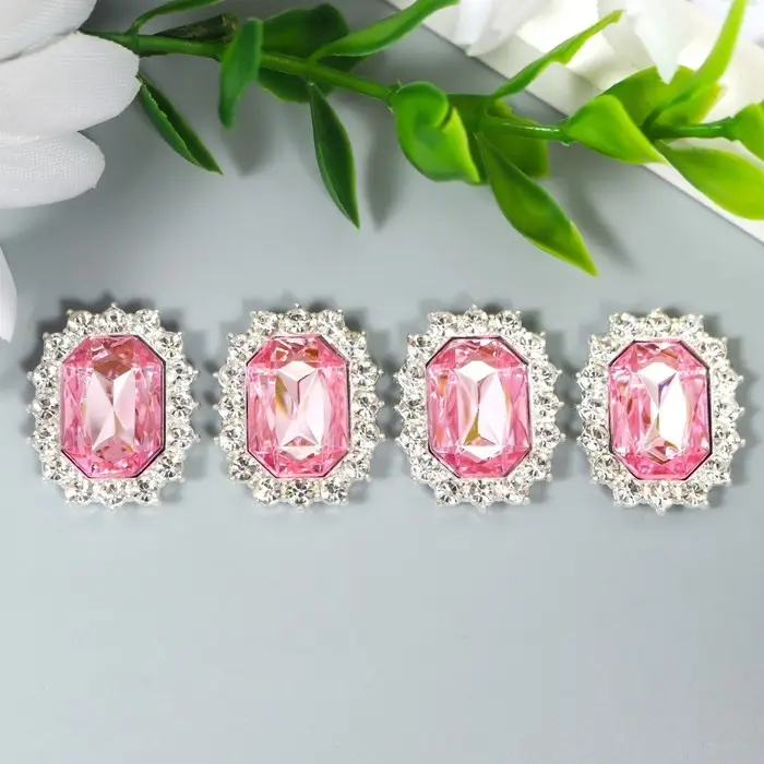 Декор для творчества металл Декор для творчества металл "Медальон восьмиугольный" нежно-розовый кристалл стразы 2х1,5см