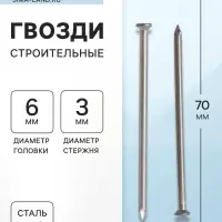 Гвозди ТУНДРА, строительные, ГОСТ 4028-63, без покрытия, 3&times;70 мм, 25 кг