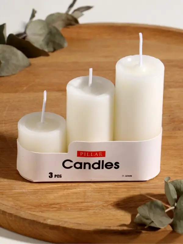 Набор свечей "Столбики белые" 3 шт d=4 см h=4,8; 7,5 и 10 см 12х4х12 см