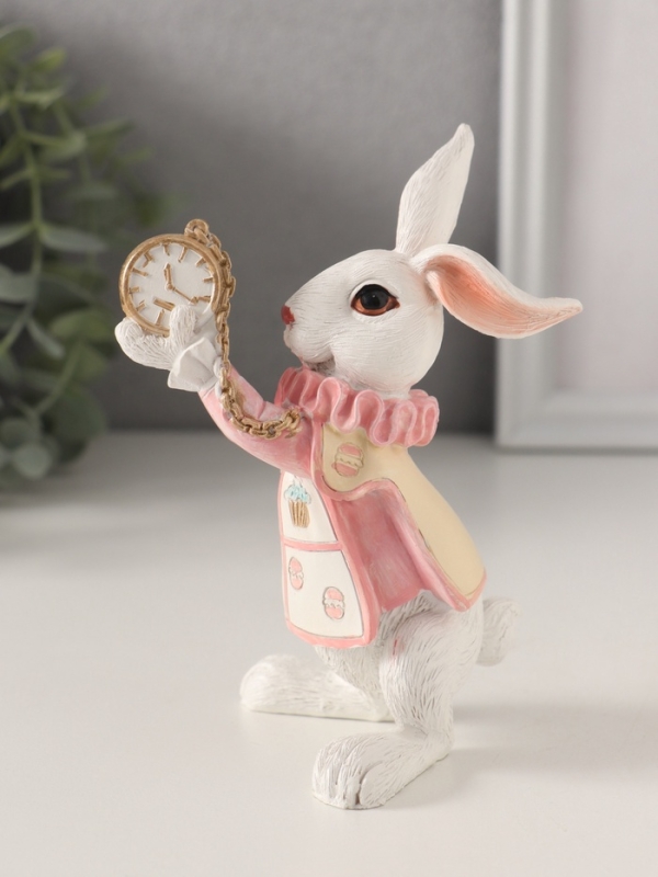 Сувенир полистоун Сувенир полистоун "Заяц с карманными часами, в розовом" 9,5х7,5х13 см