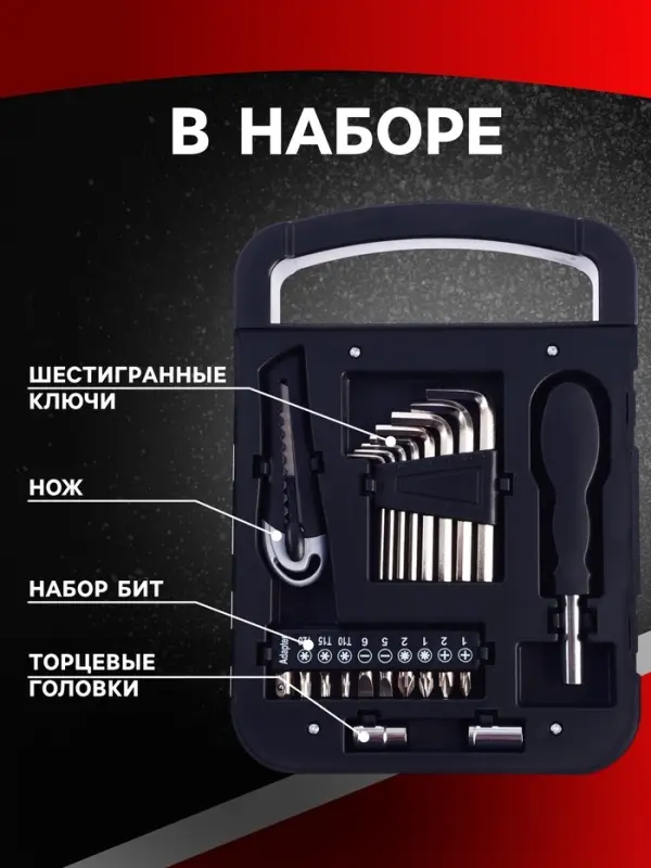 Набор инструментов ТУНДРА, подарочный пластиковый кейс, 22 предмета