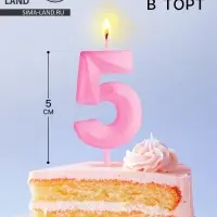 Свеча в торт на шпажке &laquo;Грань&raquo;, цифра 5, 5 см, розовая