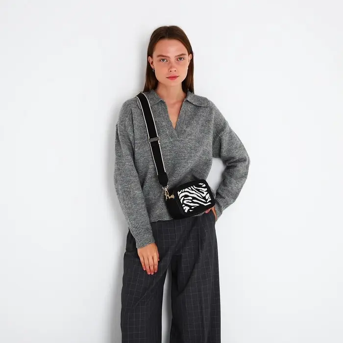 Сумка женская кросс-боди на молнии, 18&times;7&times;16 см, с животным принтом, чёрная