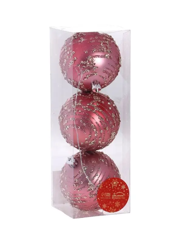 Ёлочные игрушки &laquo;Джейн пайетки&raquo;, шары новогодние, d=8 см, набор 3 шт., розовый