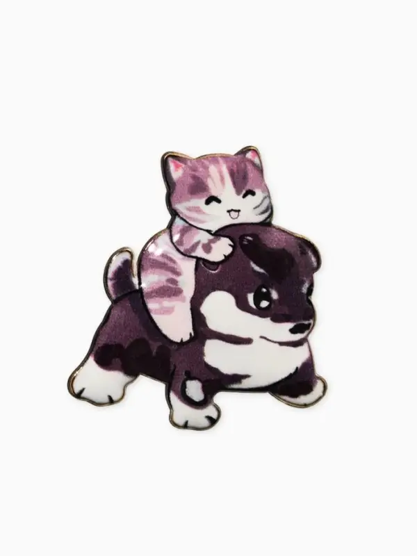 Брошь &laquo;Котёнок с щеночком&raquo;, озорные, МИКС в золоте