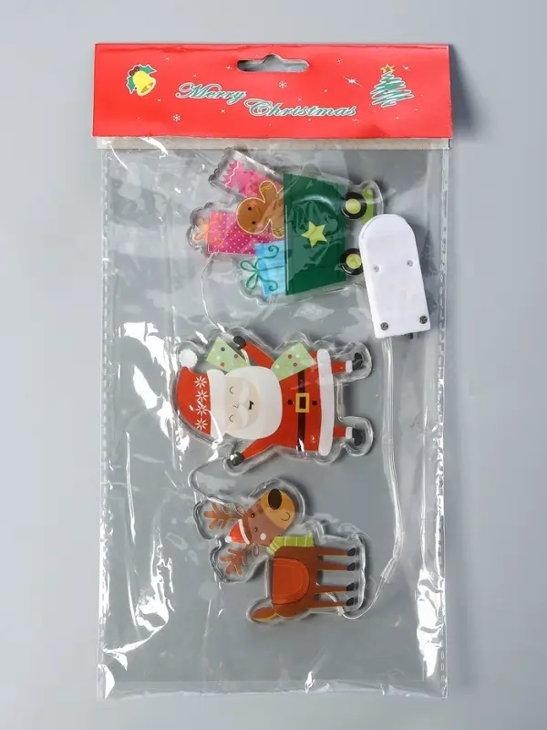 Светодиодная наклейка на окна  Светодиодная наклейка на окна "Дед Мороз с подарками" 0.5 м, 3 LED, CR2032x2, Т/БЕЛЫЙ