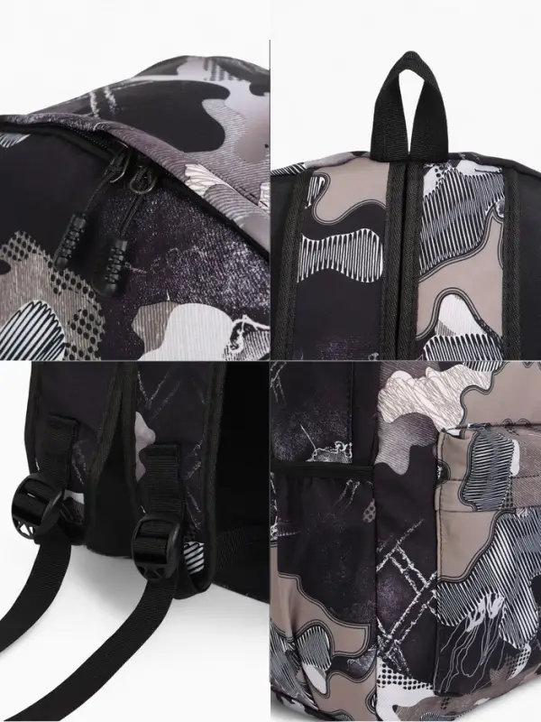 Рюкзак школьный, с карманами, с абстрактным принтом, 30&times;13&times;42 см, чёрный