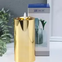 Светодиодная свеча LED - ночник RISALUX &laquo;Столбик. Глянец&raquo;, от батареек 3&times;АА, золото, мерцающая 7.5&times;7.5&times;17 см