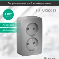 Розетка BLANCA наружная двойная, без заземления, без шторок, с изолирующей пластиной, 16А, 250В, алюминий