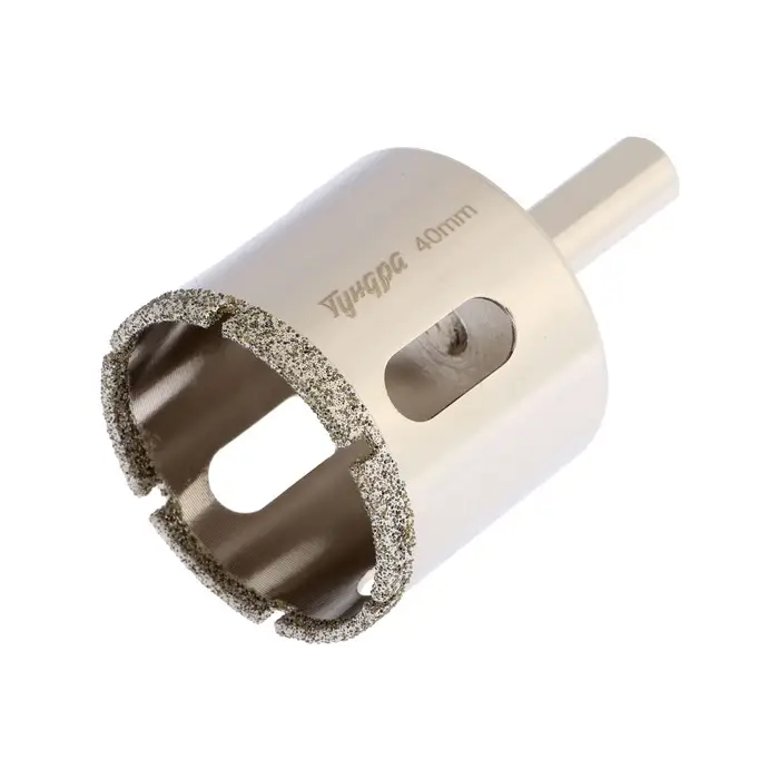 Сверло алмазное по стеклу и керамике ТУНДРА, трехгранный хвостовик, 40&times;65 мм