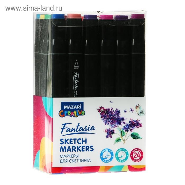 Набор двухсторонних маркеров для скетчинга Mazari Fantasia, Flowers colors (цветочная гамма), 24 цвета Набор двухсторонних маркеров для скетчинга Mazari Fantasia, Flowers colors (цветочная гамма), 24 цвета