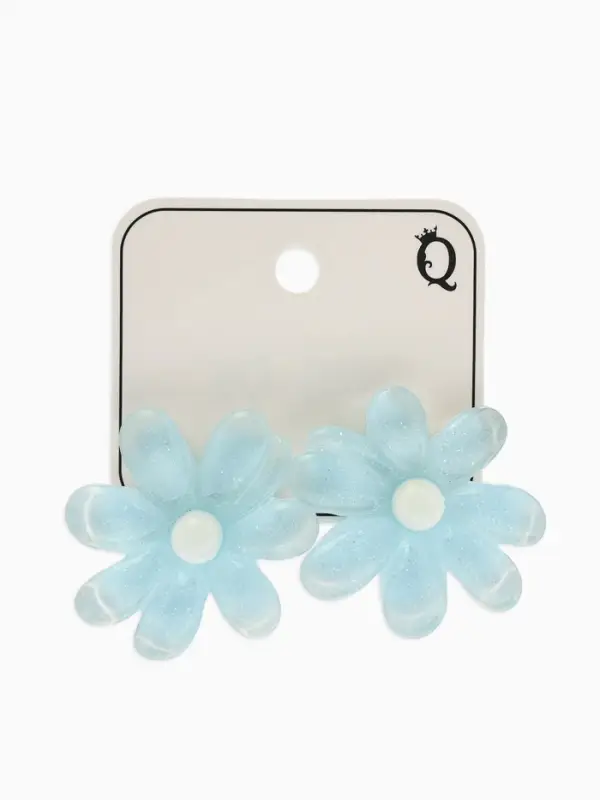 Серьги пластик "Цветочек летний" с блёсткой, цвет голубой