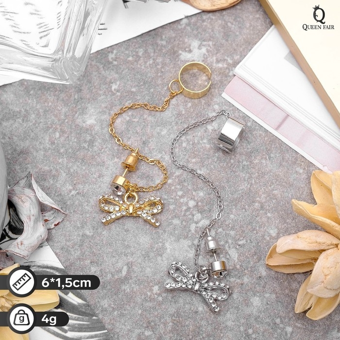 Серьга «Кафф» бантик, цвет МИКС