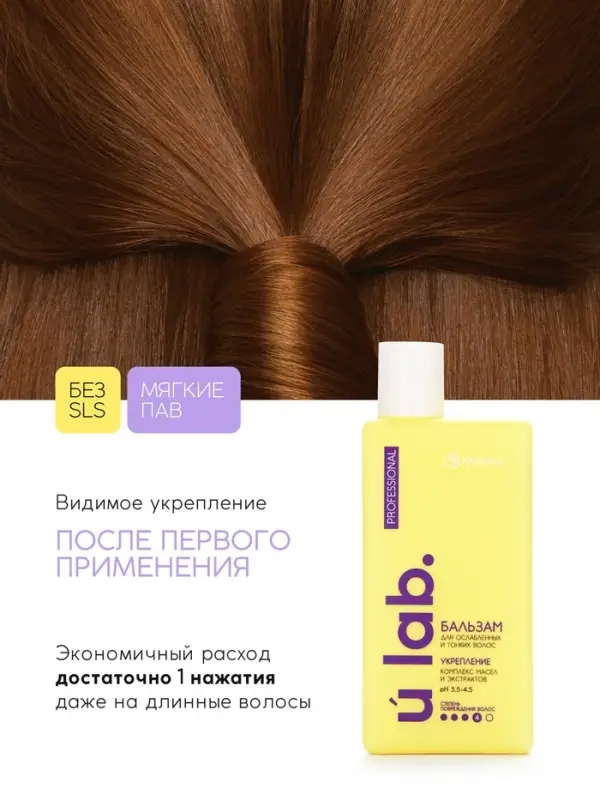 Профессиональный укрепляющий бальзам для ломких волос с комплексом масел и экстрактов, 250 мл ULAB