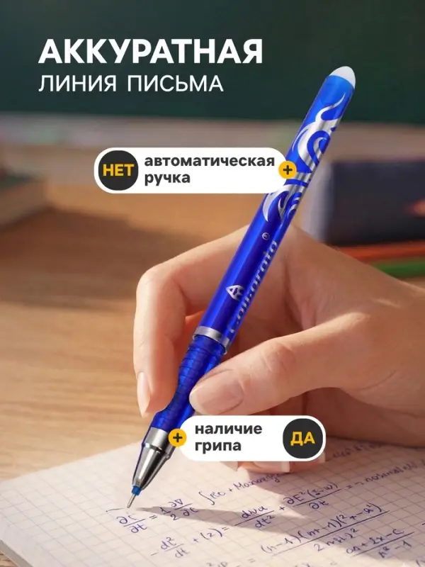 Набор ручки со стираемыми стержнями (9 штук) Calligrata, гелевая, узел 0.5 мм, синие чернила