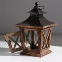 Деревянный подсвечник - фонарь на 1 свечу &laquo;Восток&raquo;, т. дерево, 26&times;15.4&times;15.4 см