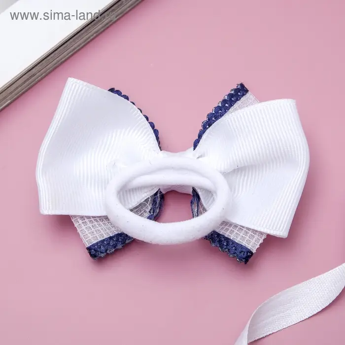 Резинка для волос «Школьница», клеточка ажур, 7 см, бело-синяя