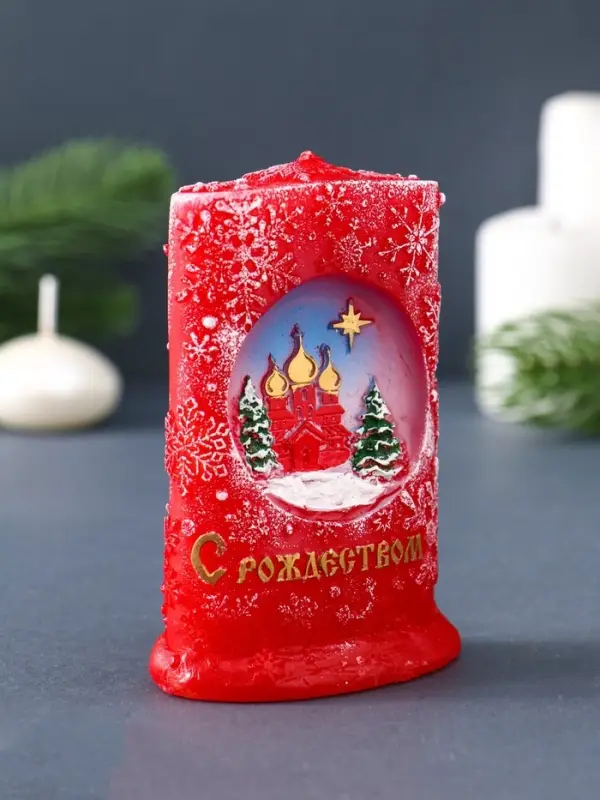 Свеча декоративная &laquo;Снежное Рождество&raquo; 7&times;4&times;10.5 см, красный