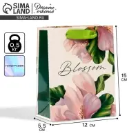 Пакет подарочный ламинированный, упаковка, &laquo;Цветение&raquo;, радужная голография, S 12 х 15 х 5.5 см
