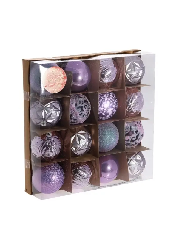 Ёлочные игрушки &laquo;Кэра&raquo;, шары новогодние, d=6 см, набор 16 шт., сиреневый