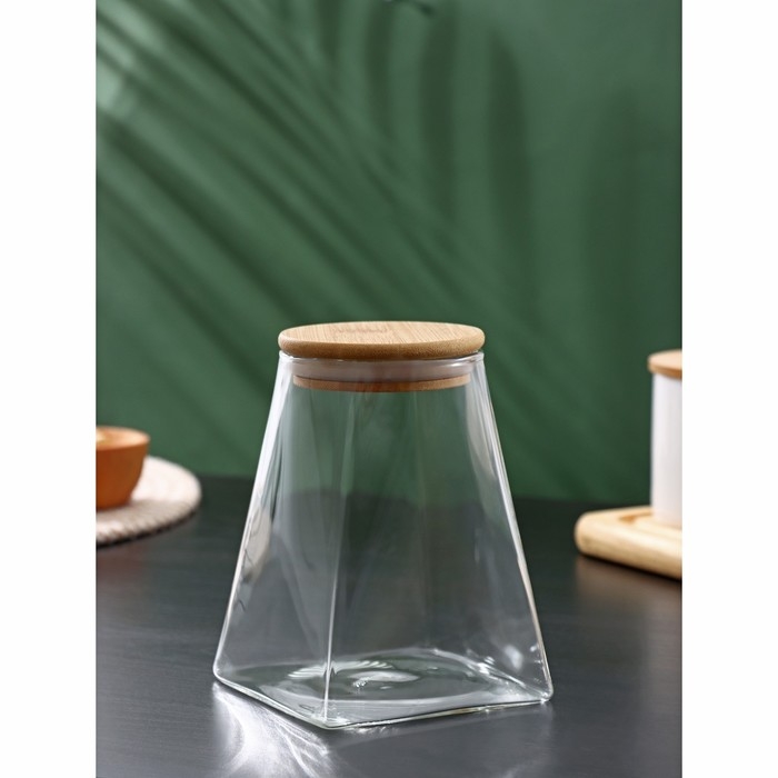 Банка стеклянная для хранения сыпучих продуктов BellaTenero &laquo;Эко. Трапеция&raquo;, 900 мл, 10,5&times;14,5 см, с бамбуковой крышкой