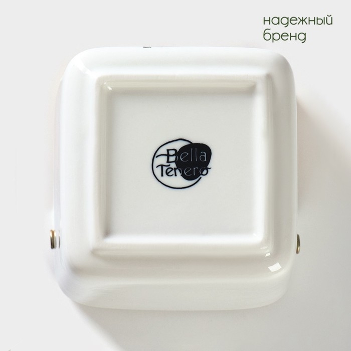 Банка для хранения сыпучих продуктов с ложкой BellaTenero &laquo;Эстет. Овощи&raquo;, 250 мл, с бамбуковой крышкой, фарфоровая, цвет белый