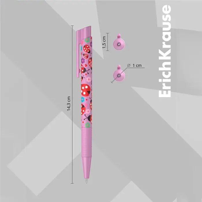 Ручка шариковая автоматическая ErichKrause ColorTouch Ladybug, узел 0.7 мм, чернила синие, покрытие Soft Touch, длина линии письма 1200 метров